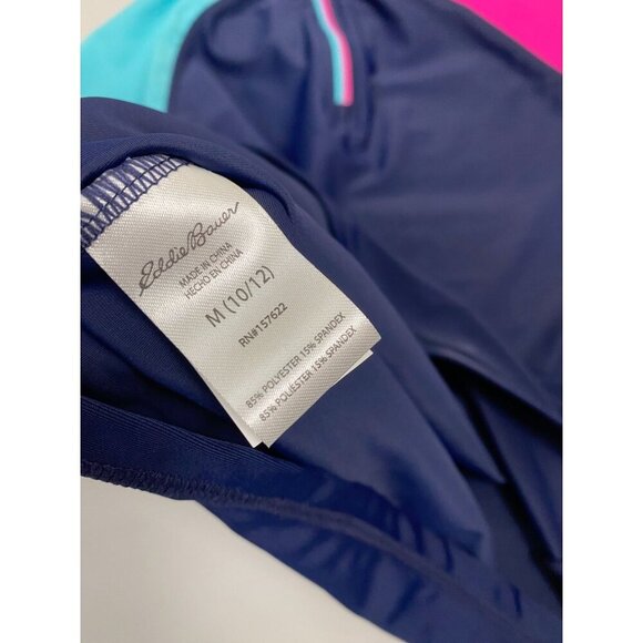 Eddie Bauer Swim Shirt Girls Kids Rash Guard Blue Pink  Size Medium 10/12 Zip‎ - Picture 5 of 10